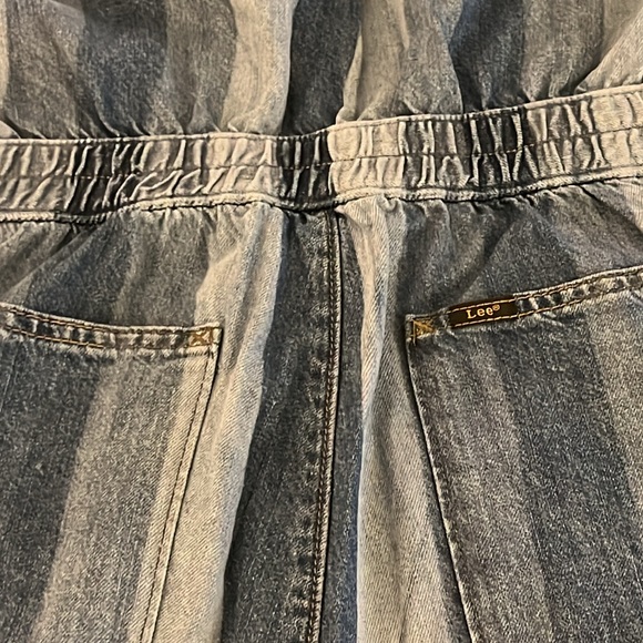 Lee Union-Alls Denim Romper Striped Utility Zip Front Short Jumpsuit Large-NWT - Picture 8 of 11